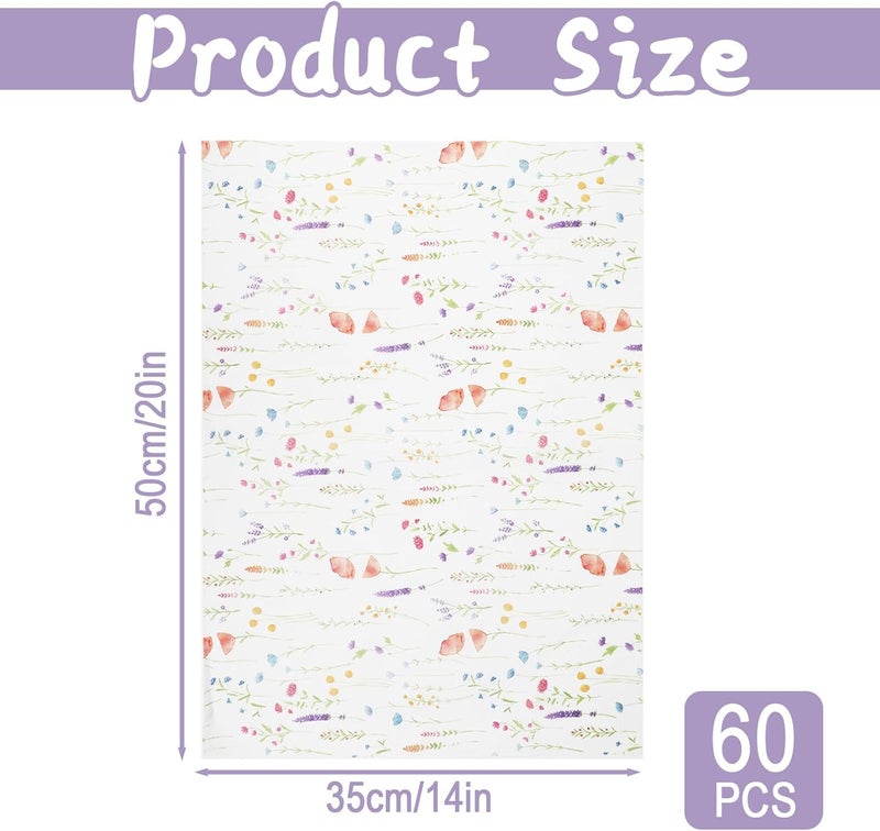 Ethanberg 60 Sheets Gift Wrapping Tissue Paper Bulk, Purple Lavender Wildflower Tissue Paper for Gift Bags, Decorative Art Papers for DIY Crafts Wedding Birthday Baby Showers Holiday Party Decor, 20x14 Inches - Image 2